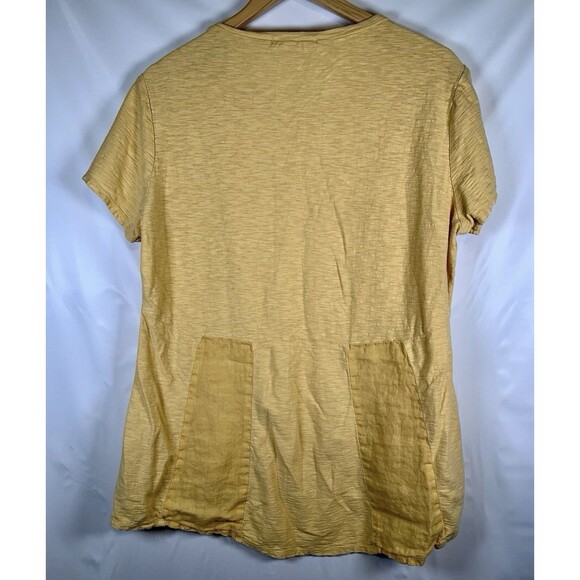 Cut Loose Yellow Linen Blend Short Sleeve Round Neck Blouse Top Size Large - Picture 7 of 7